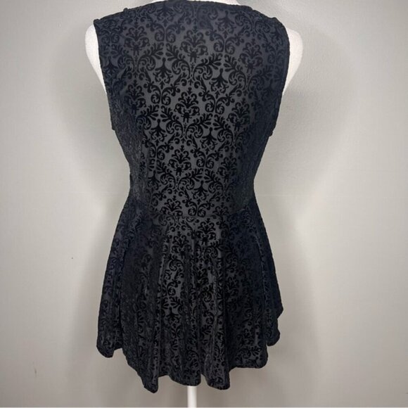 Women’s Sm. Y2K Sheer Velvet Baroque Peplum Sleeveless Top Blouse Witchy Vampire - Picture 4 of 10